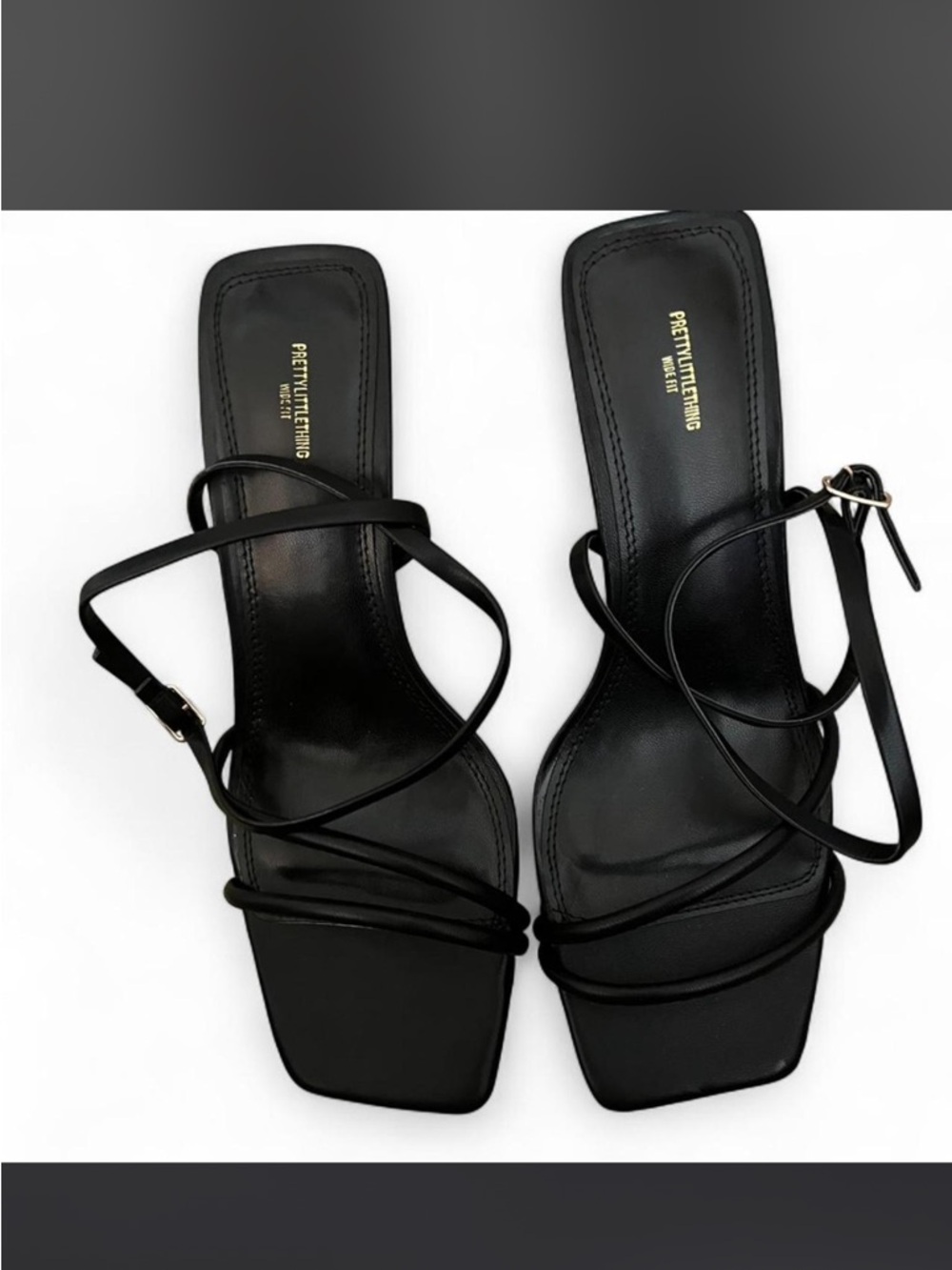 PrettyLittleThing Black Minimalist Strappy Square-Toe Sandals